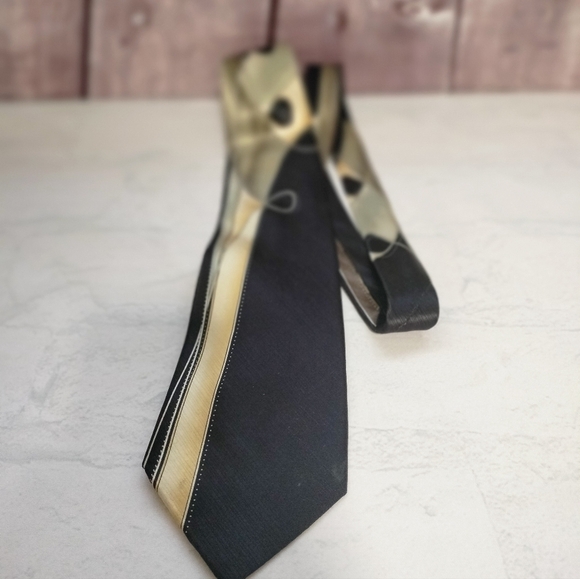 J. Blades Necktie Tie Silk Black and Gold Men's Handmade Black Gold Abstract - Picture 7 of 9